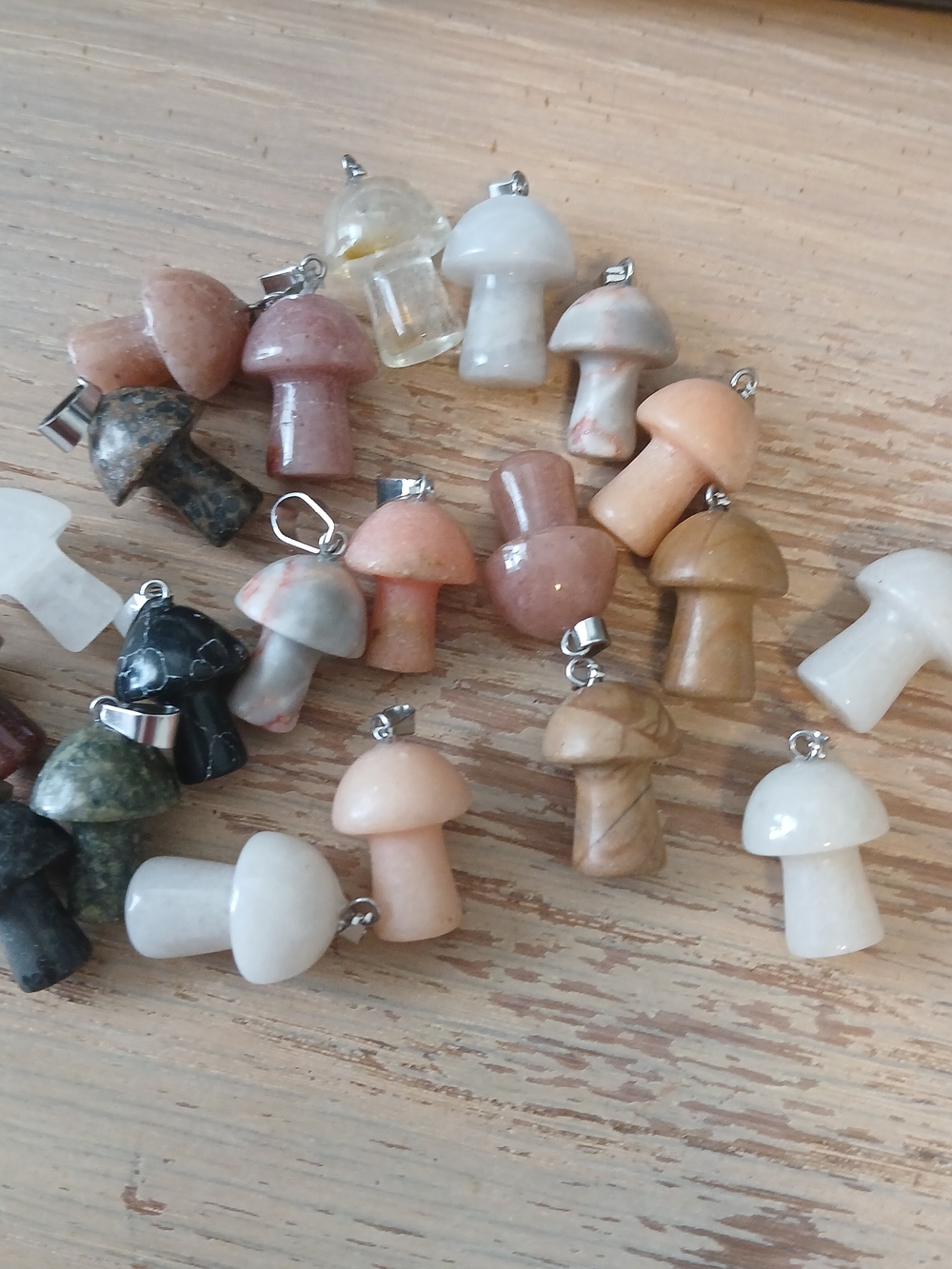 21 Handcrafted Mushroom Stone Pendant Necklace - Assorted Neutral Colors